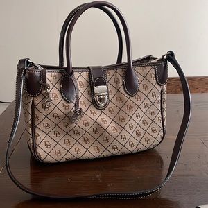 Dooney & Bourke VTG Purse Tan Signature Logo Bag Canvas Leather Satchel